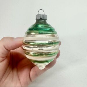 Vintage Shiny Brite Mercury Glass Ornament Green Silver Lantern 3” Christmas